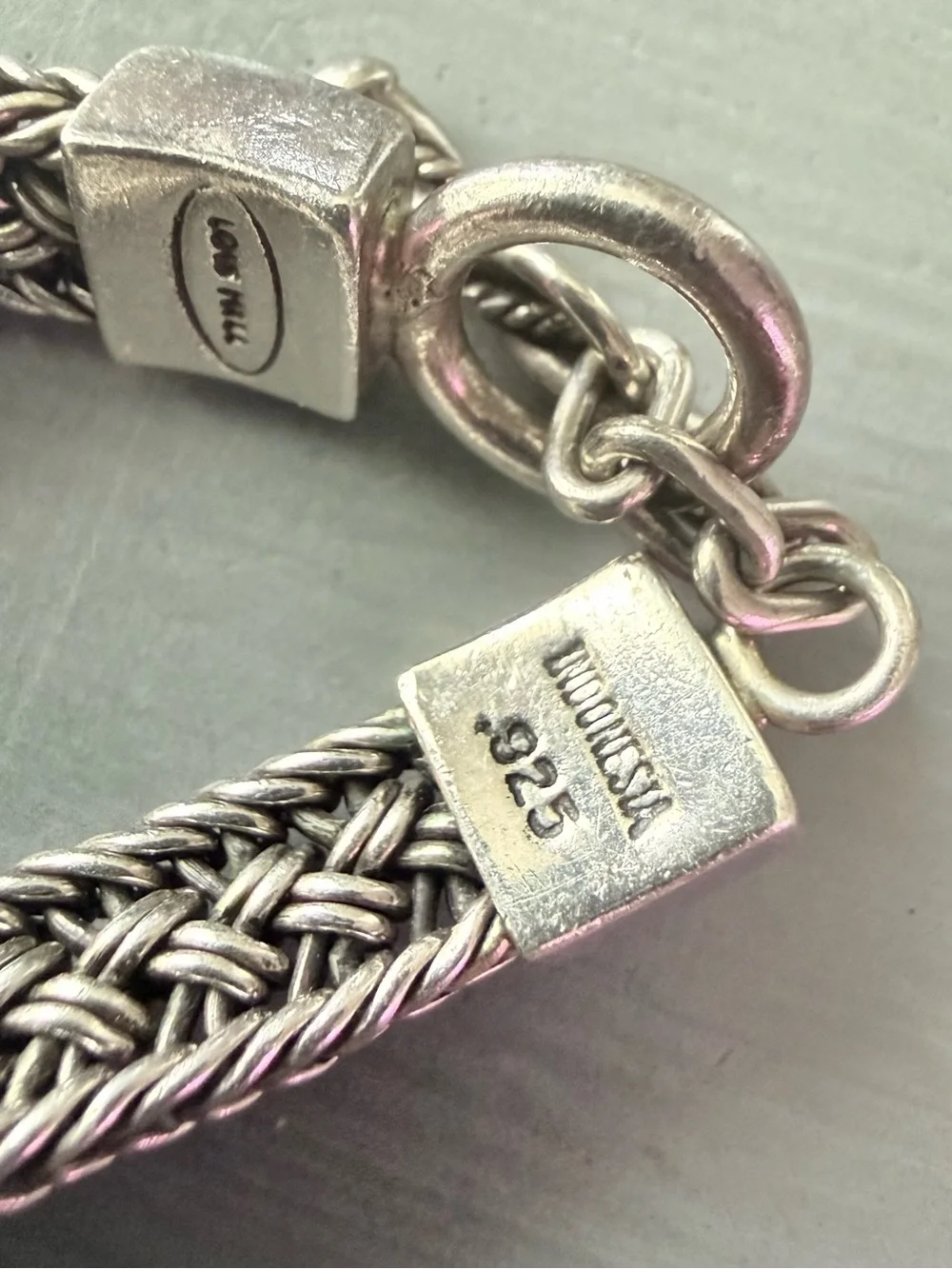 Lois Hill 925 Sterling-Style Woven Silver Toggle Bracelet